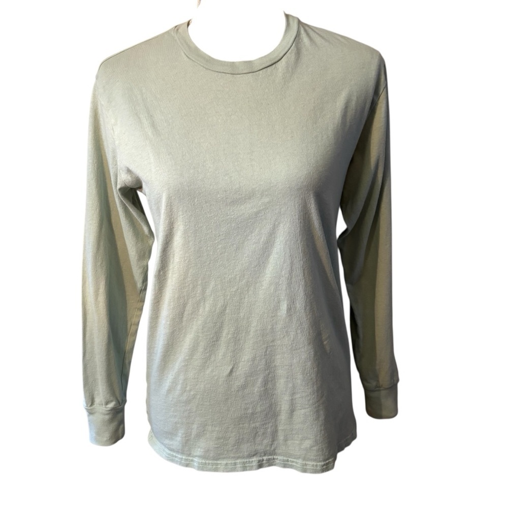 TNA Top XXS Sage Green Long Sleeved Tee Crewneck 100% Cotton Athleisure Aritzia